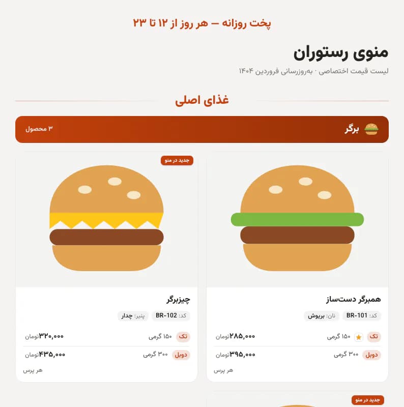 بالای صفحهٔ اول خروجی چاپی همان کاتالوگ در قطع A4